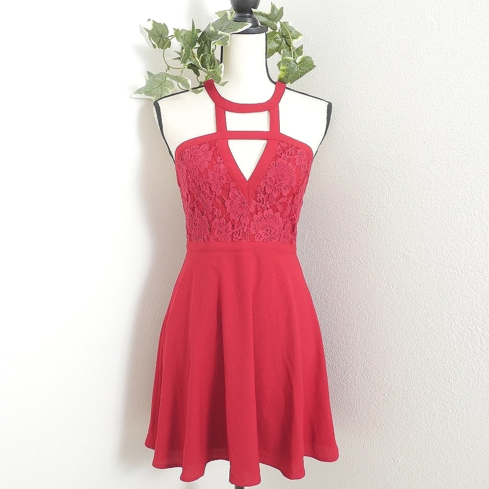 Lulu's Red Strappy Lace Party Dress